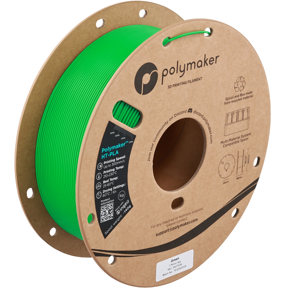 Polymaker HT-PLA - Colore Green #06924D - filamento 3D Polymaker 1.75mm